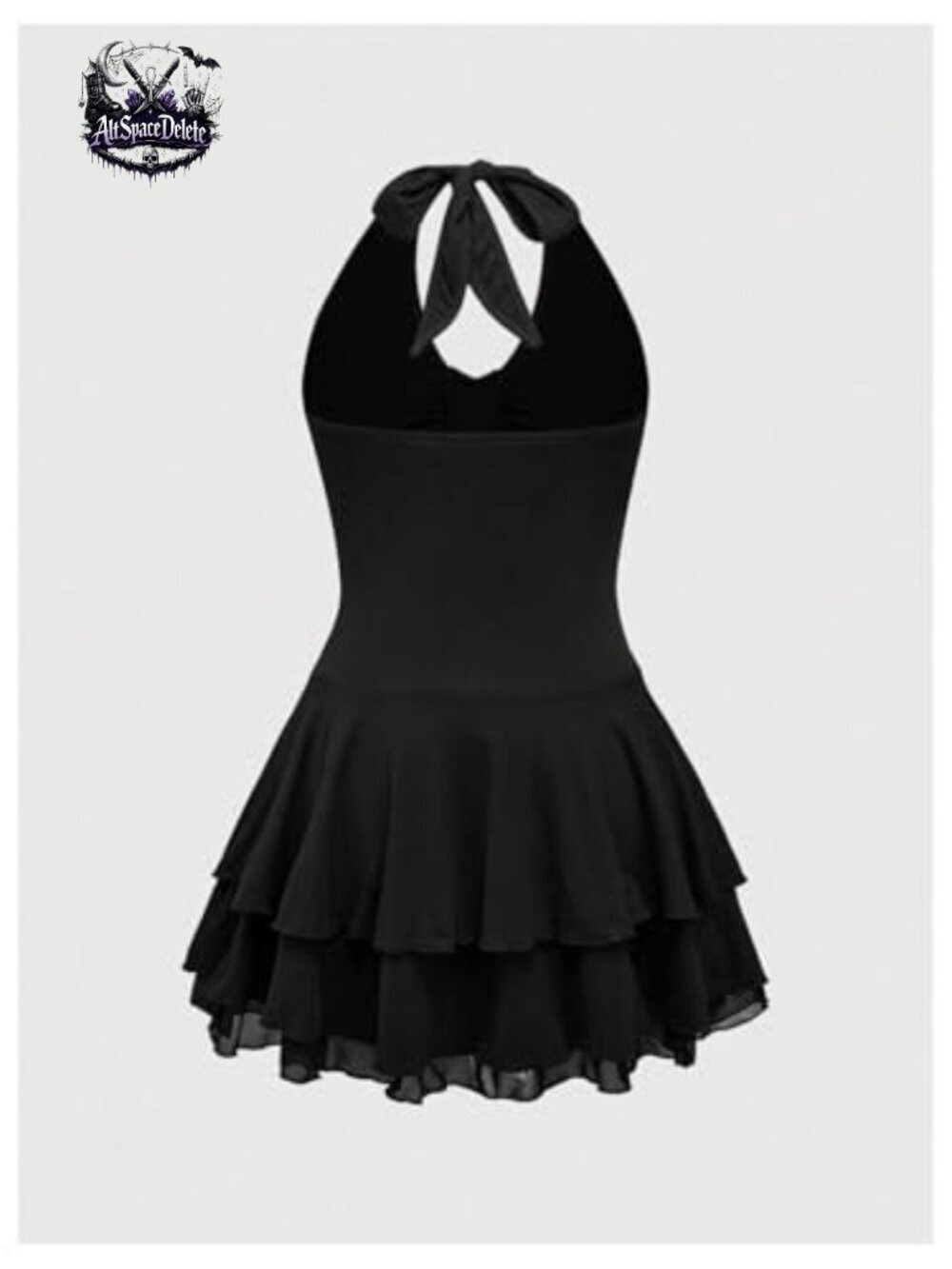 Punk Halter Backless Mini Dress Ruched Ruffle Hem Tie Back - Picture 2 of 4